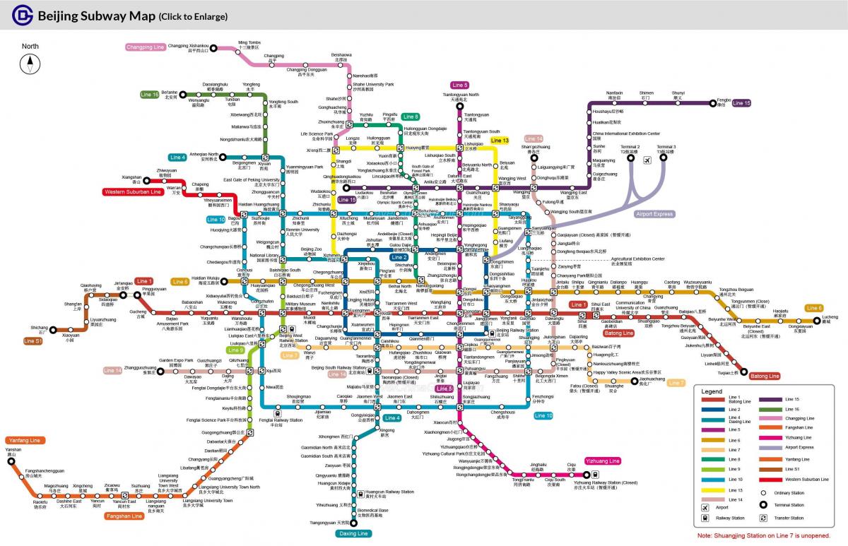 北京の地下鉄図2016年