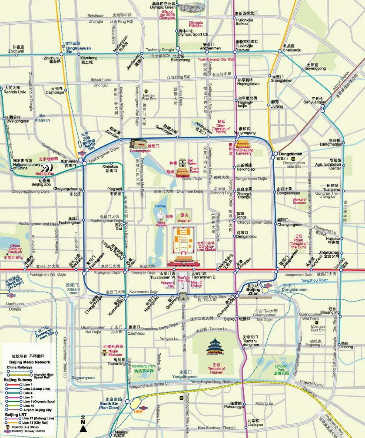 地図北京の地下鉄マップの観光名所